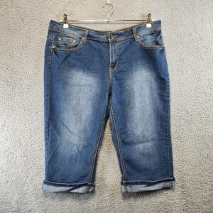 Earl Jean Capris Womens Size 16 (Fits Waist‎ 36) Blue Embellished Pockets Cuffed